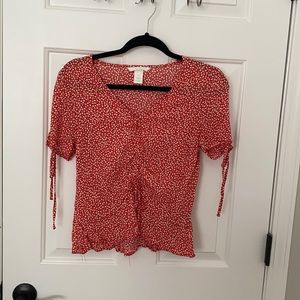 Red floral H&M top with rouching